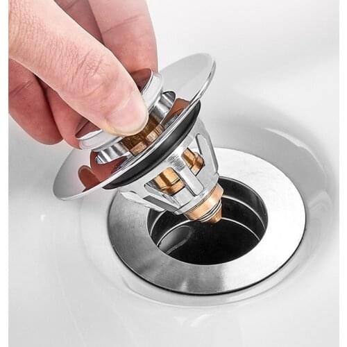 1pc Brass Chrome Bounce Core Push-type Drain Filter Universal Wash Basin Push-type Hair Catcher Sink Bathtub Plug Trap