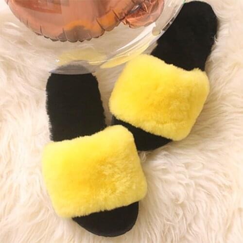 100% Natural Sheepskin Fur Slippers Fashion Female Winter Slippers Women Warm Indoor Slippers Soft Wool Lady Home Shoes34-44