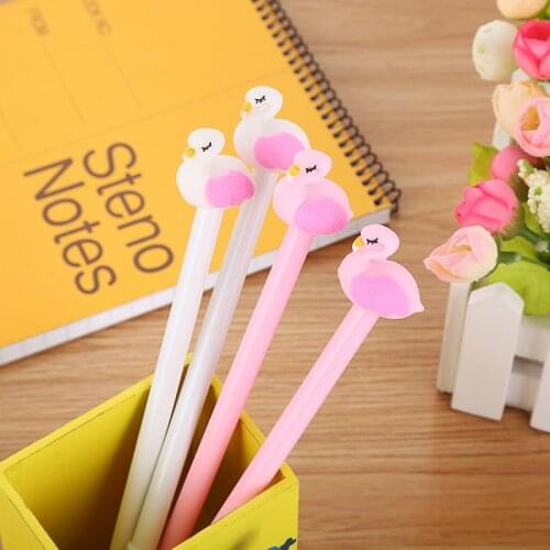 100pcs Cute Cartoon Flamingos Neutral Pen Creative Student Stationery Little Fresh Swan Black Office Water-based Signature Pen