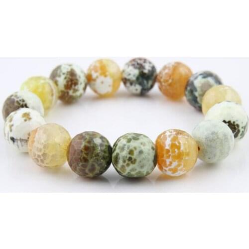 14mm Natural Yellow Fire Agates Onyx Bracelets Elastic Rosary Energy Beads Prayer Bracelet Pulseira Masculina for Women Men