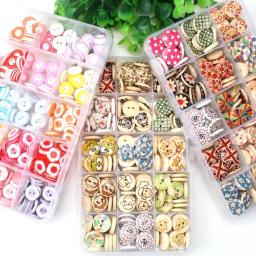 225pcs Cute Color Handmade DIY Material Baby Clothes Sweater Button Accessories Cartoon Childrens Wooden Button Set
