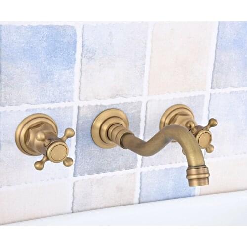 3 pcs Antique Brass Wall Mounted Bathroom Mixer Tap Bath Basin Sink Vanity Faucet Water Tap Bath Faucets zsf527