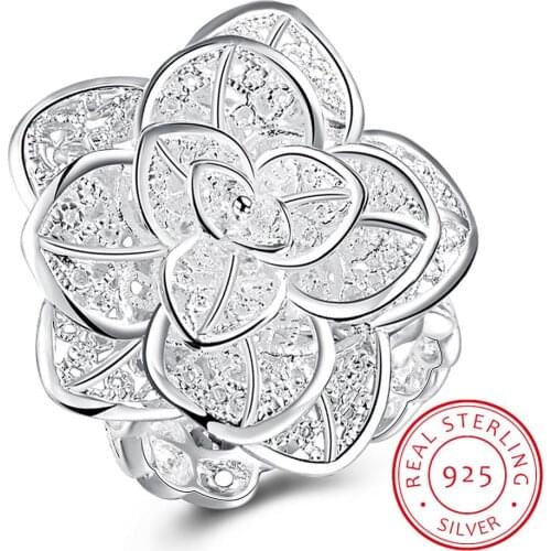 925 Sterling Silver Opening Three-Tiered Flower Ring For Women Fashion Wedding Engagement Party Gift Charm Jewelry Bague anillos