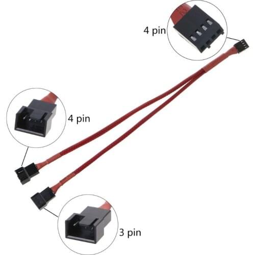 C7AB PWM 4pin Fan Sleeved Extension Splitter Hub Cables,Motherboard CPU 4 pin to 2 4 Way 4Pin Cooler or 3pin Case Fan Power