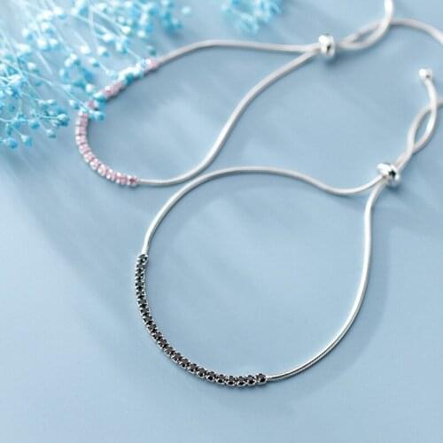 COLUSIWEI Real 925 Sterling Silver Luxury Pink and Black CZ Bracelet for Women Snake Chain Wedding Engagement Statement Jewelry