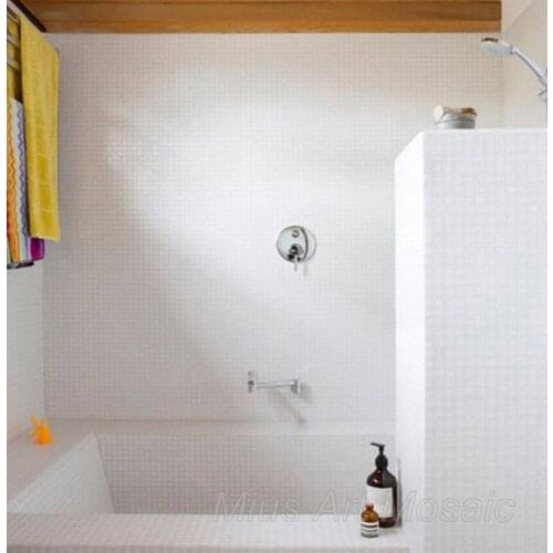 Cheap factory price pure white glass mosaic tile DIY wallpaper for shower room bathroom deco