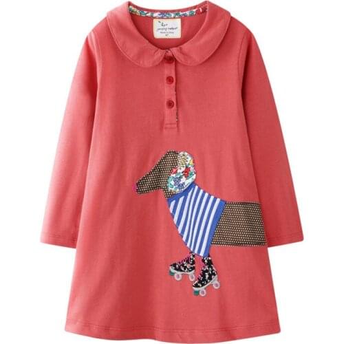 Jumping Meters Fashion Collar Girls Cotton Dresses Animals Applique Cute Autumn Baby Clothes Princess Long Sleeve Girls Dresses