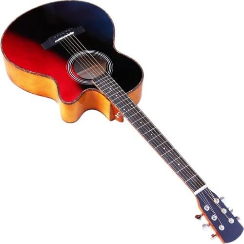 Electric acoustic guitar 40 inch 6 strings guitar folk guitar rainbow and natural color with stocks flaw bubble hard case