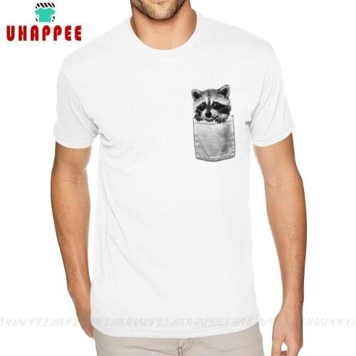 Sport Pocket Raccoon Tees Shirt Men 3XL Short Sleeved Ultra Cotton White Crew Tee