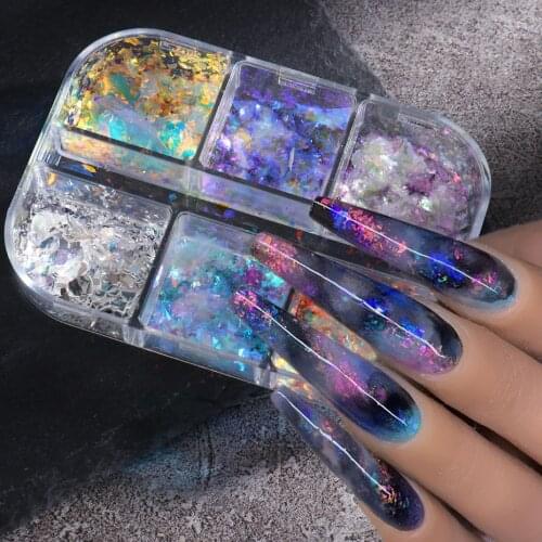 Holographic Opal Flakes Nail Powder Winter 3D Iridescent Aurora Irregular Sequins Sparkly Glitter Pigment Nail Decoration NLXR