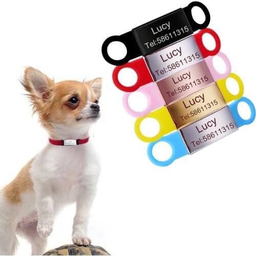 1pc Free engraving Pet Dog Tag Silicone Stainless Steel Dog ID Tag Engraved Dog Collar Anti-lost Pet Nameplate Tags For Dog Cat