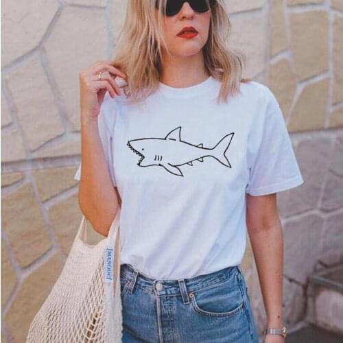 Cute Shark Printing T Shirt Women Tops Summer Hipster Graphic Shirt Tee Shirt Femme Casual Harajuku Women Tshirt Camisas Mujer