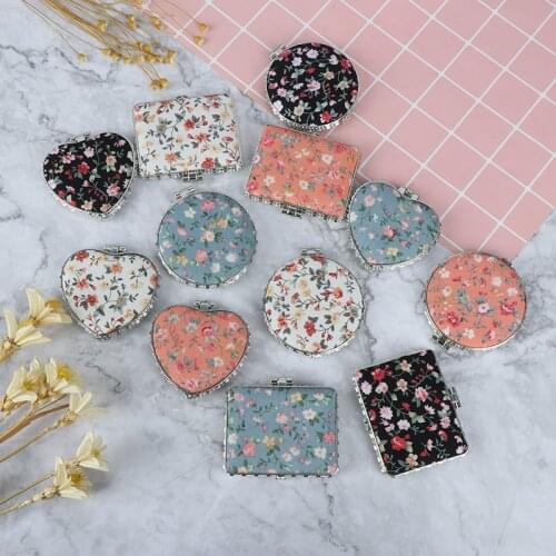 1pc Mini Makeup Compact Pocket Floral Mirror Portable Two-side Folding Make Up Mirror Women Vintage Cosmetic Mirrors For Gift
