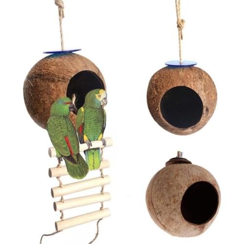 Chocolate Small Coconut Shell Parrot Birds Nest Fixed Swing Bed Cave Toy House Supplies Tree Hole Natural Style Sleeping Nest