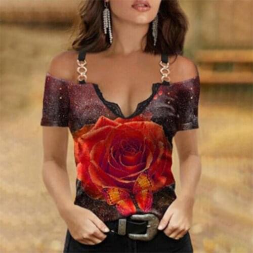 5XL Plus Size Summer Vintage Rose Printed Women Tank Top Sexy V Neck Short Sleeve Tops Clothing Fashion Elegant Sling Slim Vest