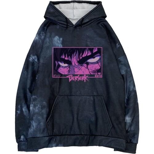 Mannen Berserk Guts Hoodie Pullovers Sweatshirts Cool Eves Clothes 90s Casual Hoody Streetwear Tops Tiedye Street Style Hoodie