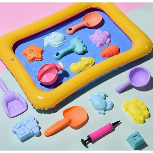 Soft Silicone beach toys for children SandBox Set Kit Sea sand bucket Rake Hourglass Water Table play and fun Shovel mold summer