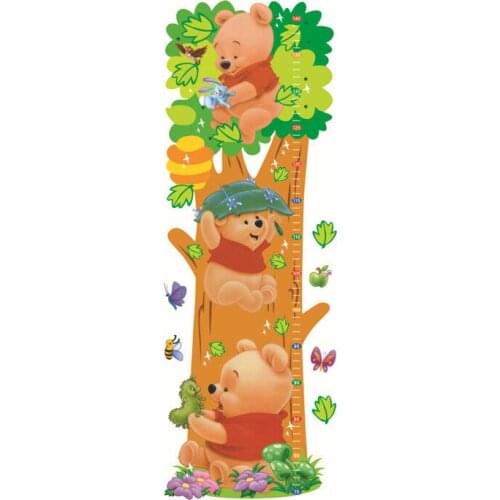 Winnie Pooh cartoon children room Trees Bear Pattern Wall Stickers Height Measure For Kids Room Wall Decal Home Nursery Decals