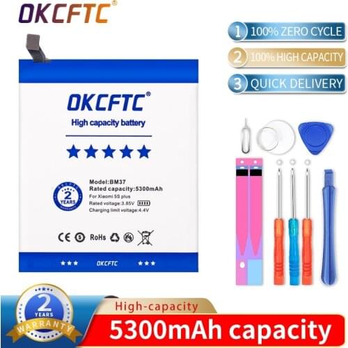 Original Phone Battery BM37 For Xiaomi 5S Plus Mi5S Plus High Quality 5300mAh Phone Replacement Batteries