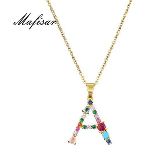 Mafisar 2021 New Fashion Personal Initial Necklace For Women Girl Colourful Crystal CZ Letter Pendant Necklace Gold Chain