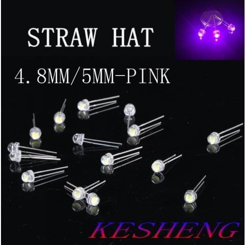 500PCS Water Clear LED Diode Pink Light 5mm Straw Hat Wide Angle 5 mm Transparent Lamp Light-Emitting Diode Through Hole Bulb