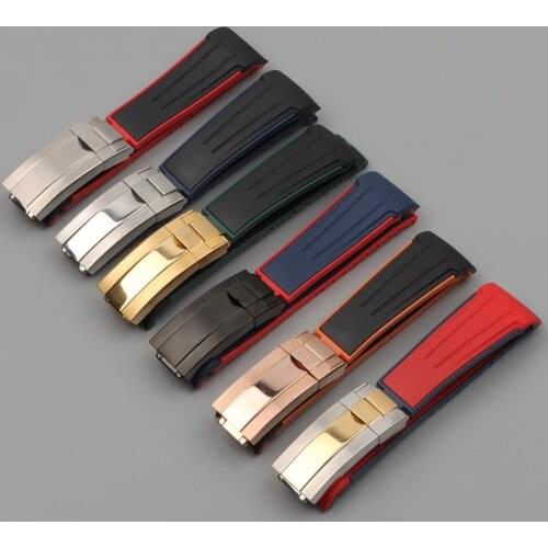 Two Colors Mix watchband 20mm Curved End Silicone Rubber Watch Band For Role Strap Daytona Submariner GMT Explorer 2 Bracelet