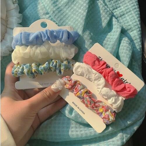 3pcz/set Korean Chiffion Pack Scrunchie Hair Tie Floral Hair Tie Sweet Broken Flowers Hair Ring Small Hair Tie Hair Accessories