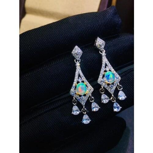 Luxurious geometry water drop Natural Multicolor opal drop earrings 925 silver natural gemstone earrings women party jewelry