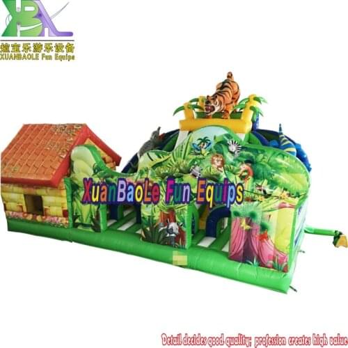 Safari Park Bouncer Slide Castle Inflatable Fun City Games With Slide Obstacle For Kids