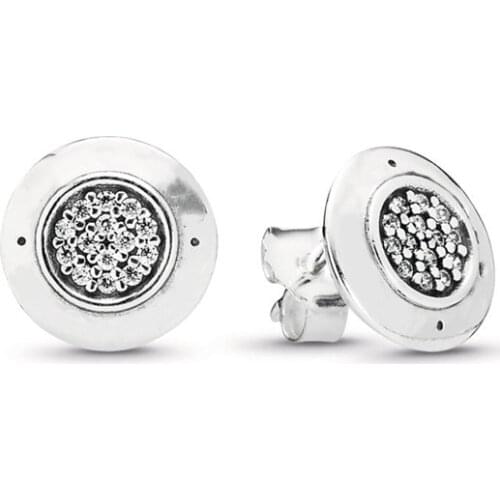 Free Shipping Authentic 925 Sterling Silver Sparkling Logo Stud Earrings For Women DIY Jewelry S925 Round Earring