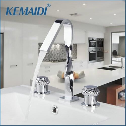 KEMAIDI Bathtub Shower Mixer Basin Tap 3PCS Set Faucet Construction & Real Estate Deck Mounted Chrome Distortion Design Spout