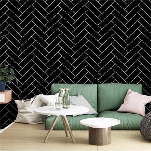 Beibehang Modern minimalist brick pattern black and white plaid wallpaper Nordic style living room bedroom tea shop wallpaper