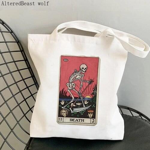 2021 Shopper Death Tarot Skeleton Printed Tote Bag women Harajuku shopper handbag girl Shoulder shopping bag Lady Canvas Bag