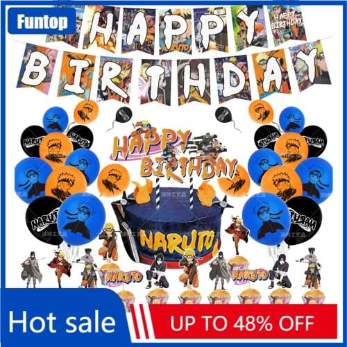1Set Hot Anime N-Narutoo Kakashi Themed Happy Birthday Party Ballloons Birthday Banner Cake Topper Balloons Party Decoration