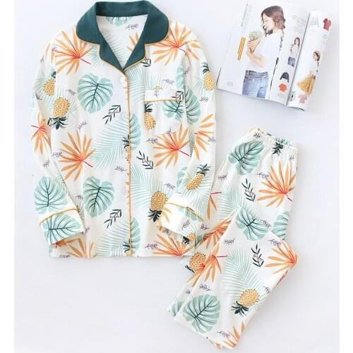 Spring Autumn Women Knitted Cotton-Wool Home Wear Suit Long-Sleeved Trousers Loose-Fitting Plus-Size Cotton Pajamas пижама