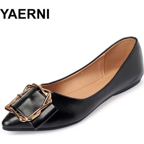 YAERNILady softsole Flats casual Shoes for drive pregnant woman boat shoesWomen Spring summer Shoes pointed toe 35-41 metalE1088