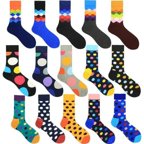 Funny Colorful Happy Socks Classic Plaid Dot Combed Cotton Sokken Harajuku Geometric Lattice Striped Hip Hop Calcetines Hombre