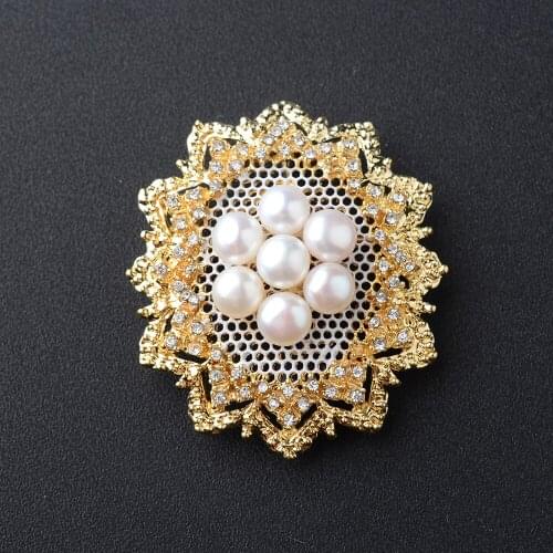 Womens Cz White Pearl Crystal Brooches