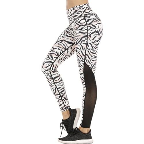 Pluz size Women printed yoga leggings recycled fabric mesh stretchy gym tights women running trousers workout fitness clothes
