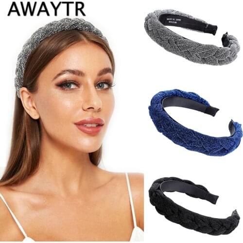 AWAYTR New Fashion Shiny Weaving Hair Hoop Braided Padded Headband for Women Hairband Girls Bezel Headdress Hair Accessories