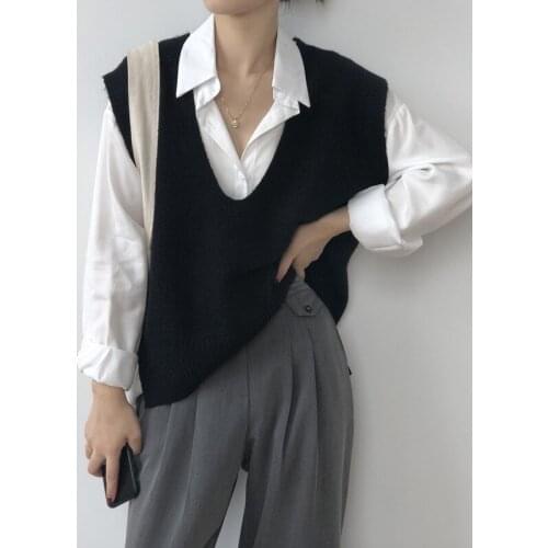 Knitted Vest Women Fashion Casual Loose V-neck Solid Color Sleeveless Pullover Vests Top Mujer Verano 2021