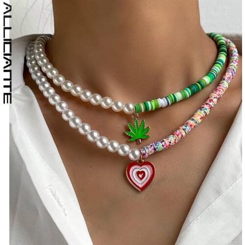 Bohemian Colorful Acrylic Clay Bead Strand Yin Yang Flower Enamel Pendant Beaded Necklace For Women Choker Collar Jewelry 2021