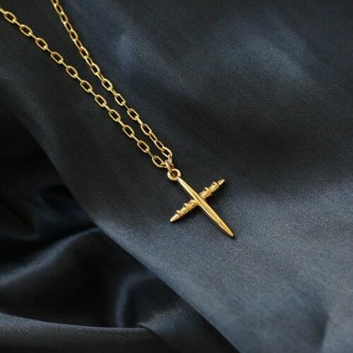 Vintage gold cross necklace for women stainless steel minimalist elegant long sweater necklace winter fall jewelry