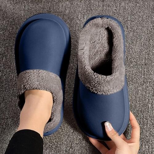 Winter Warm Solid Couple Unisex Home Slippers Soft Plush Antiskid Men Slippers Button EVA Waterproof Indoor Women Shoes 2021 New