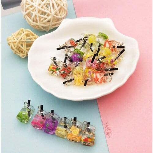 10pcs Apple Grape Beverage Pendants 3D Mini Resin Fruit Drink Bottle Charms Fit Bracelet Earring Jewelry DIY Accessory Handmade