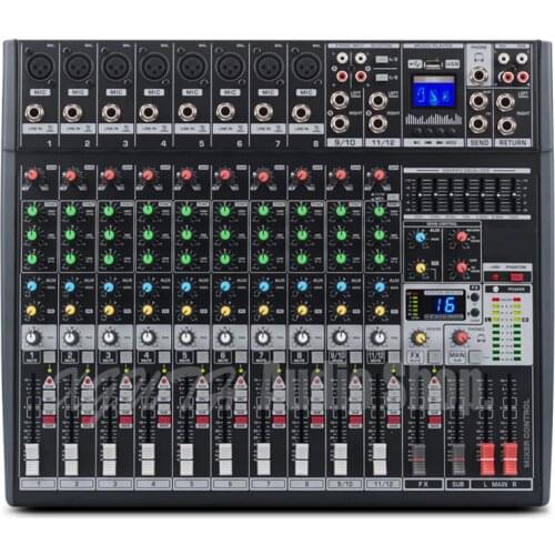 12 Channel Mixer 16 Digital Reverb Effects Seven Band Equalizer Mixing Console with USB +48V Phantom Power