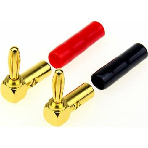 2pcs Audio Adapter Plug Banana Connector Elbow 90 Degrees L-type Speaker Cable Plug Speaker Line Connector Gold-plated Copper