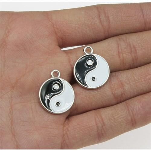 5pcs Charms Jewelry Findings DIY Accessories Tai Chi Pendant Rhodium Plated 18x22mm