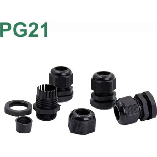 50pcs/lot PG21 Waterproof Cable Gland Connector Adjustable M28 Plastic Cable Gland with Locknut For 13-18mm Wire Black Grey