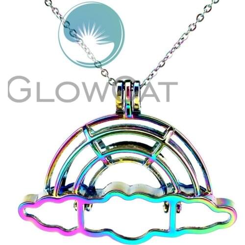 CC801 Colors Rainbow Cloud Beads Cage Pendant Perfume Diffuser Oyster Pearl Cage Locket Necklace